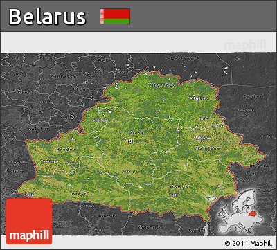 Satellite 3D Map of Belarus, darken, desaturated