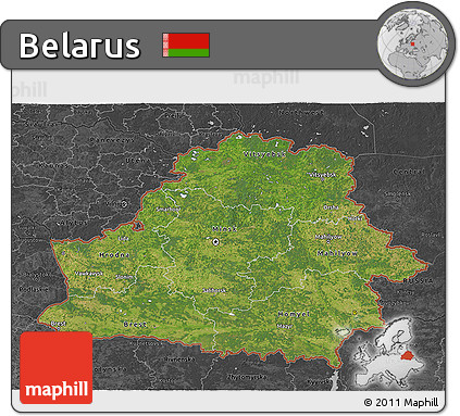 Satellite 3D Map of Belarus, darken, desaturated