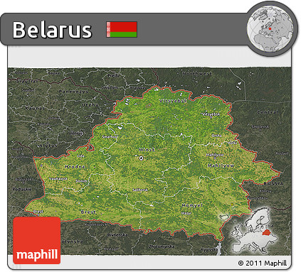 Satellite 3D Map of Belarus, darken, semi-desaturated
