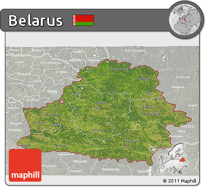 Satellite 3D Map of Belarus, lighten, semi-desaturated