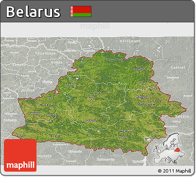 Satellite 3D Map of Belarus, lighten, semi-desaturated