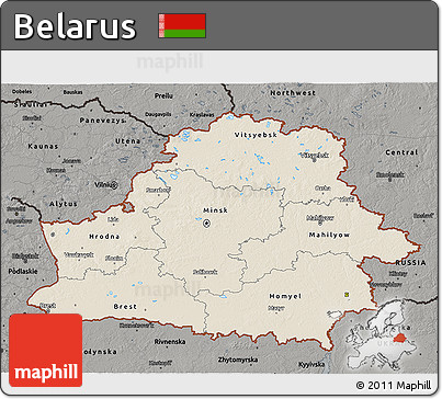 Shaded Relief 3D Map of Belarus, darken, semi-desaturated