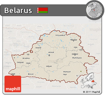 Shaded Relief 3D Map of Belarus, lighten