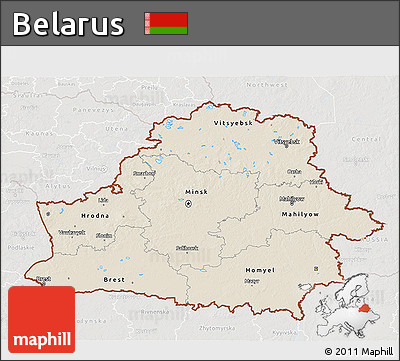 Shaded Relief 3D Map of Belarus, lighten, semi-desaturated