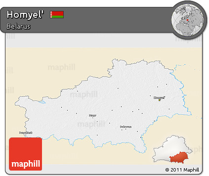 Classic Style 3D Map of Homyel', single color outside