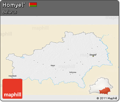 Classic Style 3D Map of Homyel', single color outside