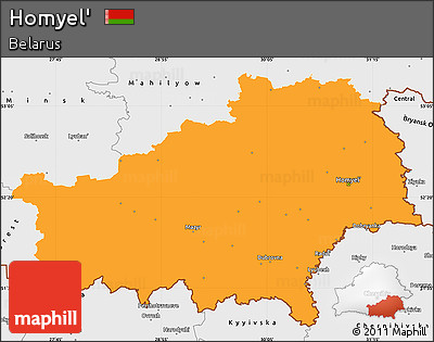 Political Simple Map of Homyel', single color outside, borders and labels