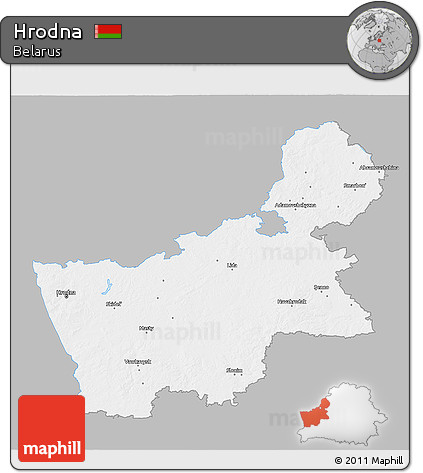 Gray 3D Map of Hrodna, single color outside