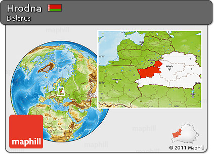 Physical Location Map of Hrodna, highlighted country