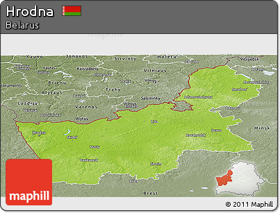 Physical Panoramic Map of Hrodna, semi-desaturated