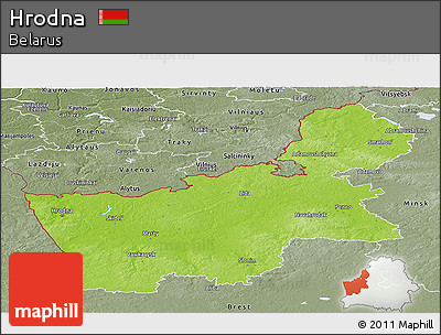 Physical Panoramic Map of Hrodna, semi-desaturated