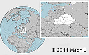 Blank Location Map of Belarus, gray outside, hill shading outside