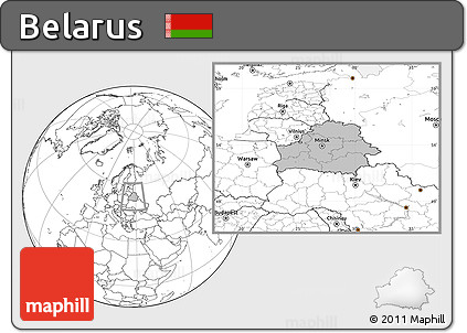 Gray Location Map of Belarus, blank outside, hill shading inside