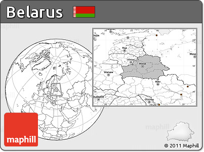 Gray Location Map of Belarus, blank outside, hill shading inside