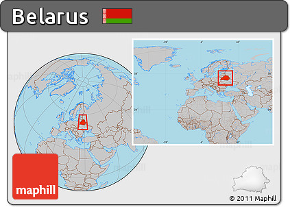 Gray Location Map of Belarus, within the entire continent