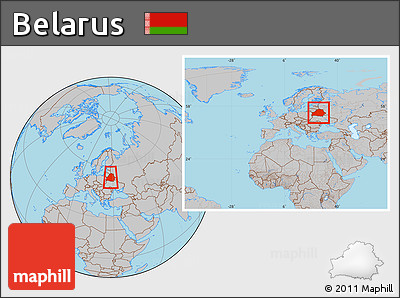 Gray Location Map of Belarus, within the entire continent