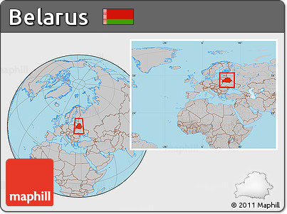 Gray Location Map of Belarus, within the entire continent