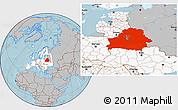 Gray Location Map of Belarus, highlighted continent, hill shading