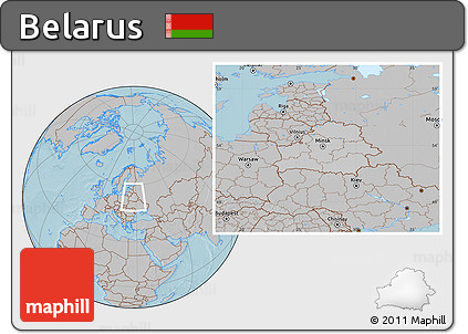 Gray Location Map of Belarus, hill shading outside