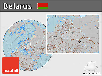 Gray Location Map of Belarus, hill shading outside