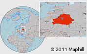 Gray Location Map of Belarus, hill shading