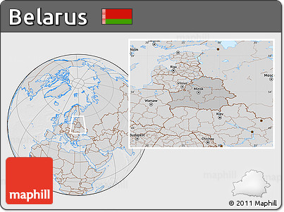 Gray Location Map of Belarus, lighten, desaturated, hill shading