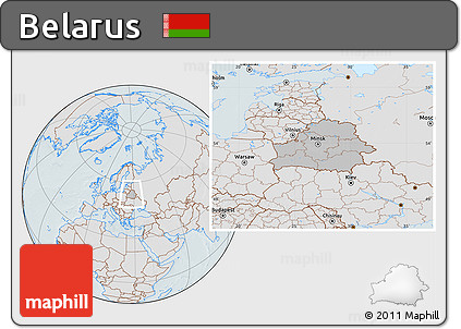 Gray Location Map of Belarus, lighten, hill shading