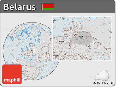 Gray Location Map of Belarus, lighten, hill shading