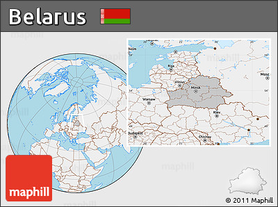 Gray Location Map of Belarus, lighten, land only