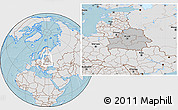 Gray Location Map of Belarus, lighten, land only, hill shading
