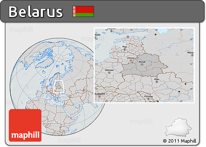 Gray Location Map of Belarus, lighten, semi-desaturated, hill shading