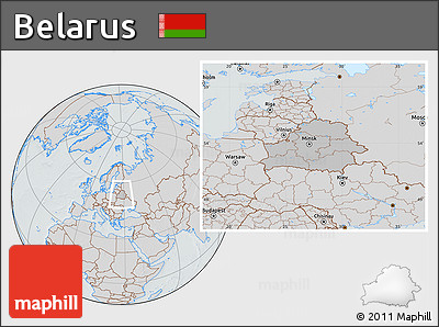 Gray Location Map of Belarus, lighten, semi-desaturated, hill shading