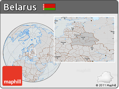 Gray Location Map of Belarus, lighten, semi-desaturated, hill shading