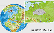 Gray Location Map of Belarus, physical outside, hill shading