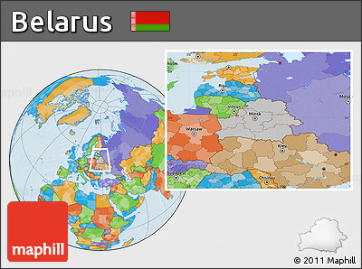 Gray Location Map of Belarus, political outside, hill shading