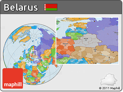 Gray Location Map of Belarus, political outside, hill shading