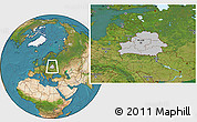 Gray Location Map of Belarus, satellite outside, hill shading