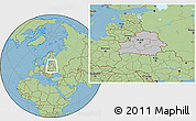 Gray Location Map of Belarus, savanna style outside, hill shading inside