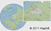 Gray Location Map of Belarus, savanna style outside, hill shading outside