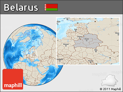 Gray Location Map of Belarus, shaded relief outside