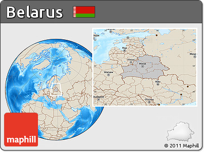 Gray Location Map of Belarus, shaded relief outside