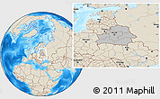 Gray Location Map of Belarus, shaded relief outside, hill shading