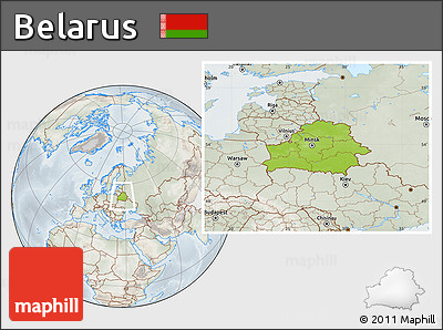 Physical Location Map of Belarus, lighten, semi-desaturated