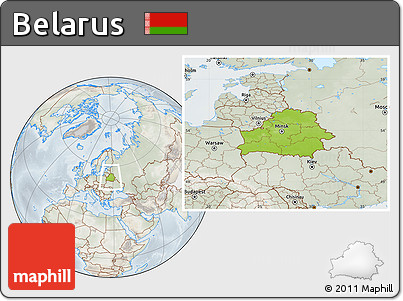 Physical Location Map of Belarus, lighten, semi-desaturated