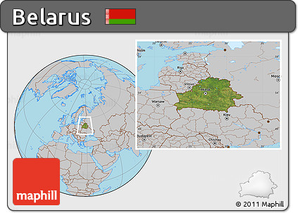 Satellite Location Map of Belarus, gray outside