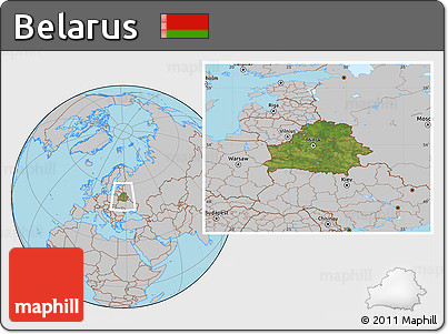 Satellite Location Map of Belarus, gray outside