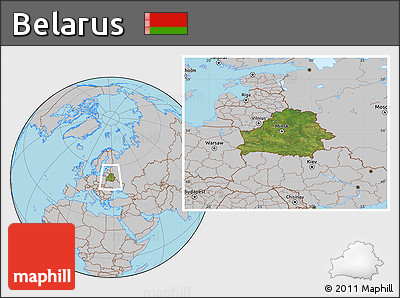Satellite Location Map of Belarus, gray outside