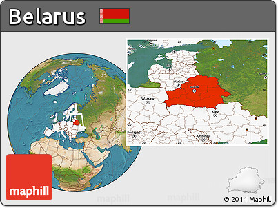 Satellite Location Map of Belarus, highlighted continent