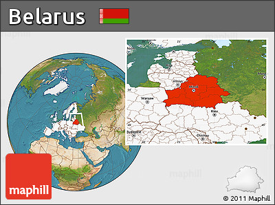 Satellite Location Map of Belarus, highlighted continent
