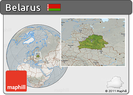 Satellite Location Map of Belarus, lighten, semi-desaturated